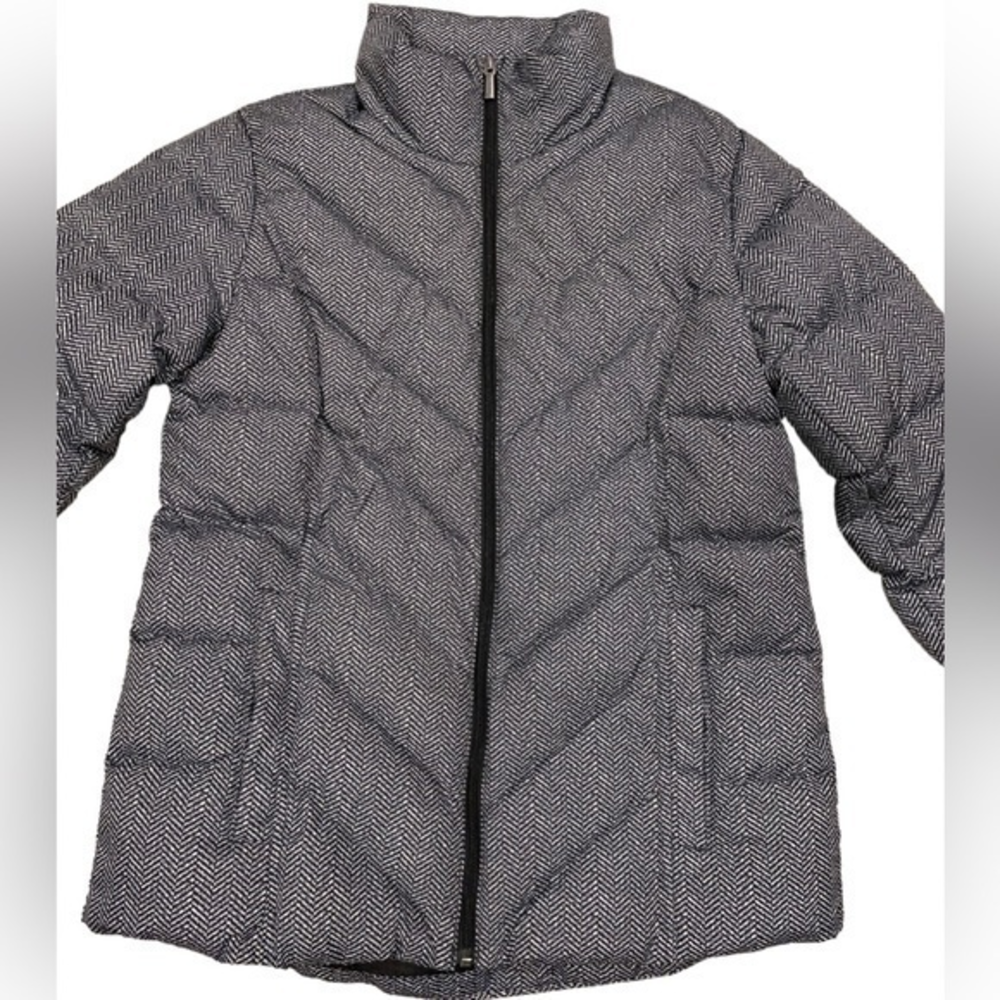 Lands End Womens Multi Color Chevron Quilted Down Puffer Jacket Pockets Small